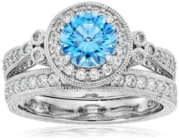 Amazon CollectionPlata de ley platinum-plated Swarovski Zirconia Ronda Antique Anillo Set