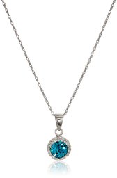 Amazon CollectionSterling Silver Swarovski Crystal Halo Pendant Necklace, Turquoise, 18