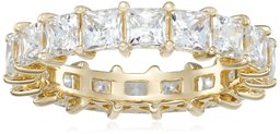 Amazon CollectionYellow Gold-Plated Sterling Silver Swarovski Zirconia Princess Eternity Band Ring, Size 7