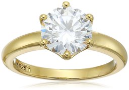 Amazon CollectionYellow Gold Plated Sterling Silver Swarovski Zirconia Round Solitaire Ring, Size 7