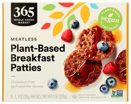 365 by Whole Foods Market, Frozen Meatless Plant-Based Breakfast Patties (6 - 1.3 oz Patties), 8 Ounce