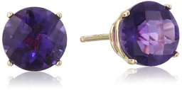 10k Yellow Gold Round Checkerboard Cut Amethyst Stud Earrings (6mm)