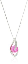 10k White Gold Created Pink Sapphire and Diamond Accent Flame Pendant Necklace, 18