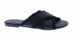 The Drop Women's Cross Strap Flat Slide Sandal, Black, 7 M US