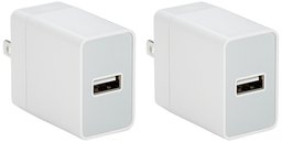 AmazonBasics One-Port USB Wall Charger (12-Watt) Compatible With iPhone and Samsung Phones - White (2-Pack)