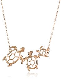 Amazon Collection14k Rose Gold Plated Sterling Silver Turtle Family Necklace, 18