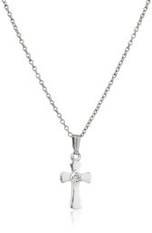 Sterling Silver Children's Diamond Cross Pendant Necklace , 38.1cm