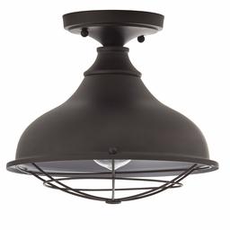 Amazon Brand – Stone & Beam Vintage Indoor Outdoor Flush Mount Ceiling Chandelier Fixture with Light Bulb - 10.6 x 10.6 x 9.24 Inches, Antique Bronze