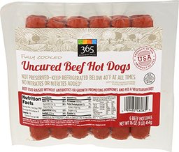 365 Everyday Value, Uncured Beef Hot Dogs 6:1, 16 oz