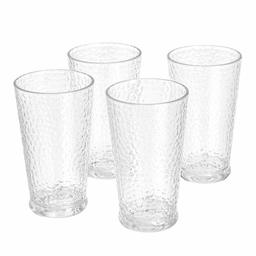 AmazonBasics Tritan Unbreakable Hammered Highball Glasses - 21-Ounce, Set of 4