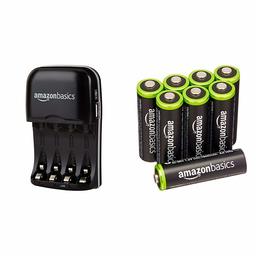 AmazonBasics AA Rechargeable Batteries (8-Pack) and Ni-MH AA & AAA Battery Charger With USB Port Set