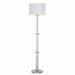 Amazon Brand – Ravenna Home Clear Ribbed Glass Cylinder Living Room Floor Lamp with LED Bulb - 64.25 Inches, Brushed Nickel