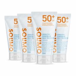 Marchio Amazon - Solimo - SUN - Crema solare viso per pelli sensibili SPF 50 +, con vitamina E, antiossidante (4x50 ml)