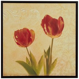 Amazon Brand – Stone & Beam Modern Red and Gold Tulip Print on Canvas, Brown Frame, 13.75