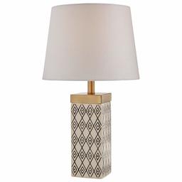 Rivet Geometric Shape Ceramic Table Lamp with Bulb, Black and White, 8.0