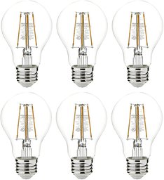 AmazonBasics 25 Watt Equivalent,  Clear, Dimmable, A19 LED Light Bulb, 6-pack