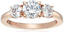 Rose-Gold-Plated Sterling Silver Round 3-Stone Ring made with Swarovski Zirconia (2 cttw), Size 7