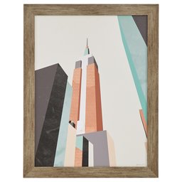 Amazon Brand – Stone & Beam Mid Century Modern Teal and Pink Empire State Building Print Framed Wall Art Decor - 21