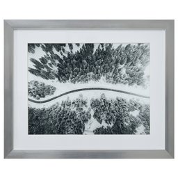 Amazon Brand – Rivet Modern Black and White Winding Road in Snow Print Wall Art Decor - 18 x 22 Inch Frame, Silver