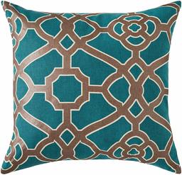 Amazon Brand – Ravenna Home Contemporary Geometric Pattern Throw Pillow - 20 x 20 Inch, Teal and Bronze