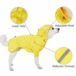 UMI. Essential 64cm Lightweight Reflective Dog Raincoat with Hood & Harness Hole, Yellow, Outdoor Rain Gear Jacket 2 Legs for Dogs