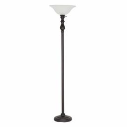 Amazon Brand – Ravenna Home Torchiere Living Room Standing Floor Lamp with LED Light Bulbs - 69.75 Inches, Dark Bronze with Frosted Glass Shade