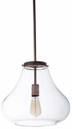 Amazon Brand – Stone & Beam Modern Metal and Glass Hanging Ceiling Pendant Chandelier Fixture with Light Bulb - 13.75 x 13.75 x 14.5 Inches, Bronze