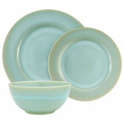 Rivet Corwin Modern Reactive-Glaze Stoneware 18-Piece Dinnerware Set, Service for 6, Turquoise