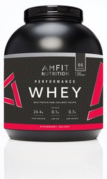 Marchio Amazon - Amfit Nutrition Performance Whey Mix di proteine del siero di latte (100% isolati di siero di latte), gusto fragola, 66 porzioni, 1980 g