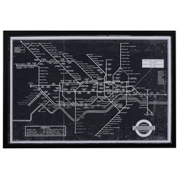 Amazon Brand – Rivet Black and White Blueprint of London Underground, Black Frame, 45