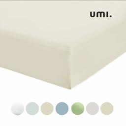 UMI. by Amazon 100% Cotton Plain Sateen Double Size Fitted Sheet, 300 Thread Count, Pumice Stone, Super Soft and Comfortable with All Round Elastic Extra Deep Pockets, Machine Washable