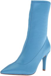 Amazon Brand - The Fix Women's Becca Pointed Toe Sock Boot, Cielo Blue Stretch Satin, 8.5 B US