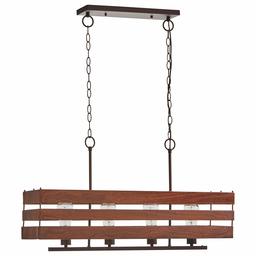 Amazon Brand – Stone & Beam Rustic Industrial Faux Wood Metal Ceiling Chandelier Fixture with 4 Edison Light Bulbs - 33 x 7 x 17.5 Inches, 17.5 Inch Cord, Oil-Rubbed Bronze