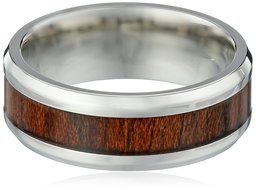 Men's Stainless Steel Light Wooden Inlay Ring, Size 11