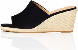 Marchio Amazon - find. Mule Wedge Leather Sandalo Espadrillas con Zeppa, Nero (Black), 39 EU