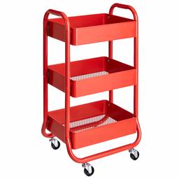 AmazonBasics 3-Tier Metal Rolling Storage Cart and Organizer, Red