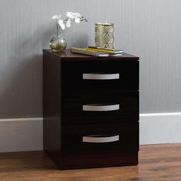 Amazon Brand - Movian High Gloss 3 Drawer Bedside Cabinet, Black and Walnut, 56 x 40 x 36 cm