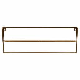 Rivet Modern Floating Wall Mounted Shelving Decor - 9 Inch, Natural Wood and Gold (Renewed)