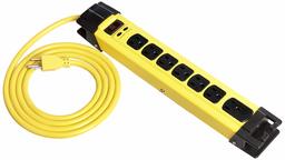 AmazonCommercial 7 Outlet Heavy Duty Metal Surge Protector Power Strip 1080J with Cord Management, 6ft Cord, Yellow, 1-Pack