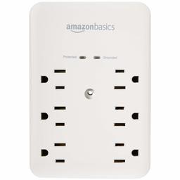 AmazonBasics 6 Outlet, Wall-Mount Surge Protector, 2 USB Ports 3.4A, 1080 Joules (Renewed)