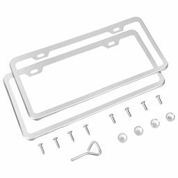 Amazon Basics Premium Stainless Steel License Plate Frame with Screw Caps - 2-Hole, 12'' x 7'', Chrome Mirror