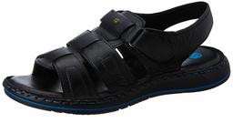 Amazon Brand - Symbol Men's Black Leather Sandals-9 UK (43 EU) (10 US) (AZ-KY-405A)