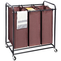 UMI. Essentials Laundry Sorter, Wheeled Trolley Cart with 4 Durable Detachable Fabric Bags, 4 Casters, Brown