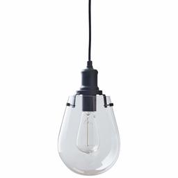 Amazon Brand – Stone & Beam Melissa Industrial Round Glass Single Pendant Fixture With Light Bulb - 6.75 x 6.75 Inches, 14.5 - 62.5 Inch Cord, Black