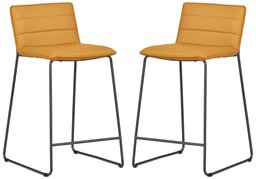 Amazon Brand – Rivet Julian Minimalist Modern Tufted Dining Room Counter Height Bar Stools, Set of 2, 34.3 Inch Height, Synthetic Leather, Autumn Yellow