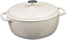 AmazonBasics Enameled Cast Iron Covered Dutch Oven, 6-Quart, White