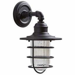 Stone & Beam Industrial Farmhouse Outdoor Wall Sconce Fixture with Light Bulb - 7.29 x 8.15 x 12.51 Inches, Black Iron (Renewed)