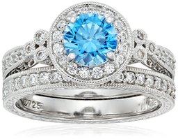 Amazon CollectionPlata de ley platinum-plated Swarovski Zirconia Ronda Antique Anillo Set