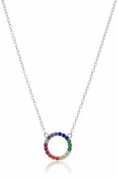 Amazon Collection Cubic Zirconia Rainbow Circle Necklace, 16