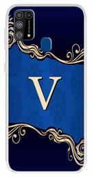 Amazon Brand - Solimo Designer Multicolor Blue Pattern Alphabet-V Printed Soft Back Case Mobile Cover for Samsung Galaxy M31